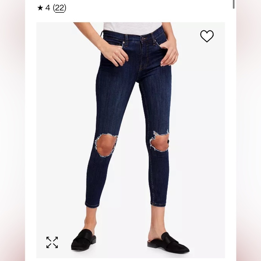 FREE PEOPLE BLOWN OUT KNEE HIGH WAISTED SKINNY JEAN DARK WASH BUTTERY SOFT SZ 31